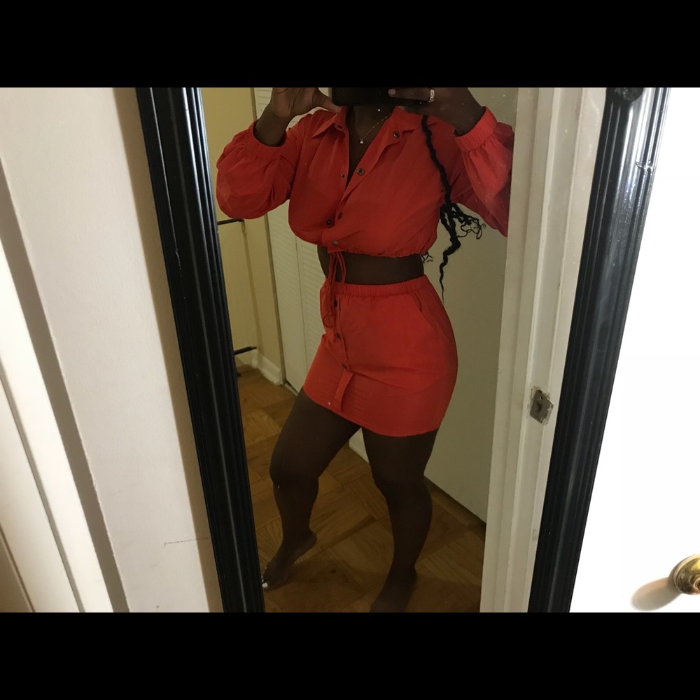 2 pc orange skirt set